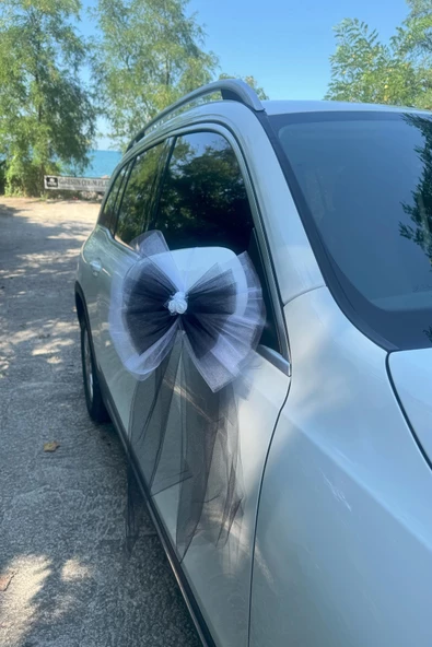 30 Adet Beyaz Siyah Kristal Tül Beyaz Latex Gül Kuyruk Detaylı Düğün Nikah Kına Sünnet Konvoy Süsü - 7