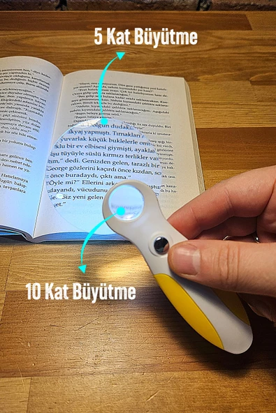 Ledli Işıklı Aydınlatmalı Büyüteç 5X - 10X Büyütme Kapasiteli El Tipi 60 mm Mercek Çerçevesiz - 7