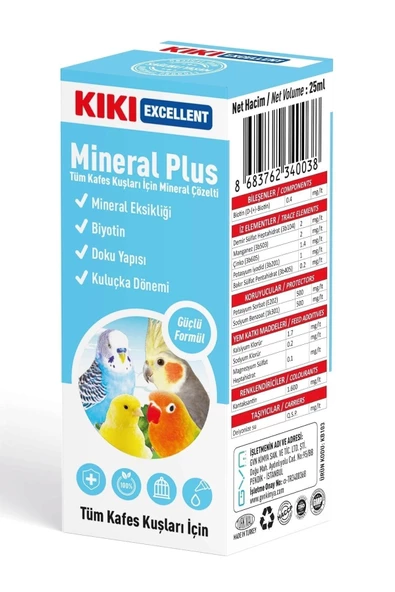 Kiki Excellent Kuş Mineral Plus - Tüm Kafes Kuşları Için Vitamin - Mineral Ve Biyotin Ihtiyacını Karşılar - 25ml.