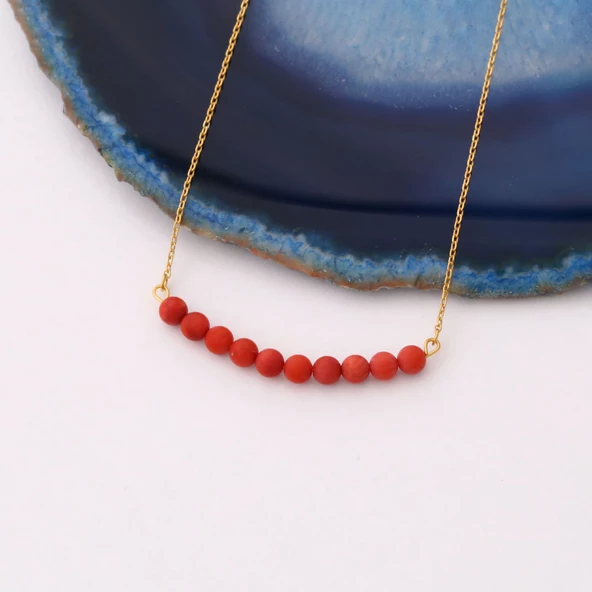 925 Ayar Gümüş Doğal Taş Mercan Kolye - 2