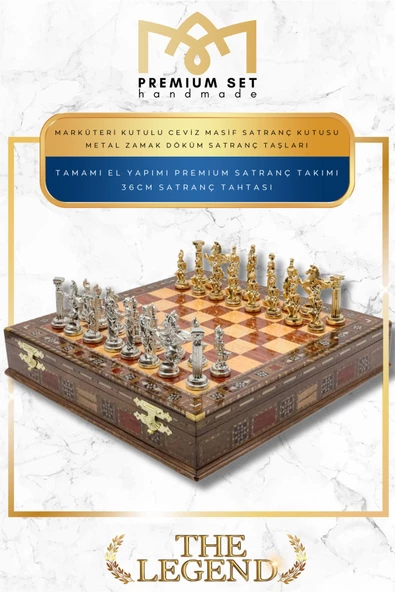 Cooper Chess Premium Büyük 36cm Masif Ahşap Kutulu Metal Satranç Takımı Altın Yunan Mitolojik Pegasus Satranç Set - 3