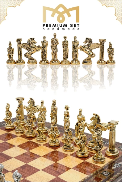 Cooper Chess Premium Büyük 36cm Masif Ahşap Kutulu Metal Satranç Takımı Altın Yunan Mitolojik Pegasus Satranç Set - 8