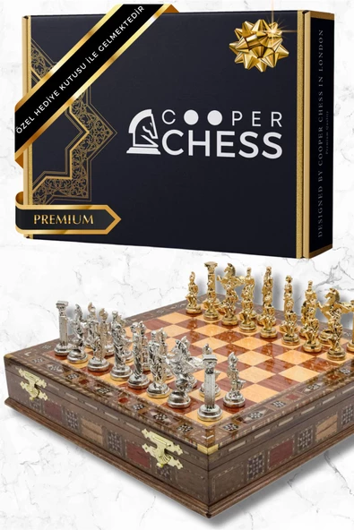 Cooper Chess Premium Büyük 36cm Masif Ahşap Kutulu Metal Satranç Takımı Altın Yunan Mitolojik Pegasus Satranç Set - 5