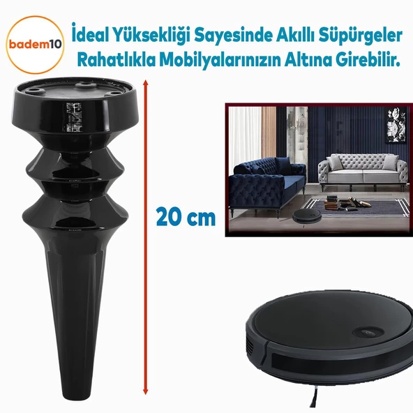 Mobilya Yükseltici Kanepe Koltuk Tv Ünitesi Baza Ayağı Zigon Orta Sehpası Ayak Ayakları 20 cm Siyah - Resim 3