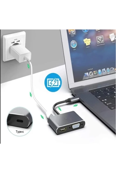 Type C 4 İn 1 4K Hdmi- Vga-Usb 3.0-87W Type C Dişi - 3