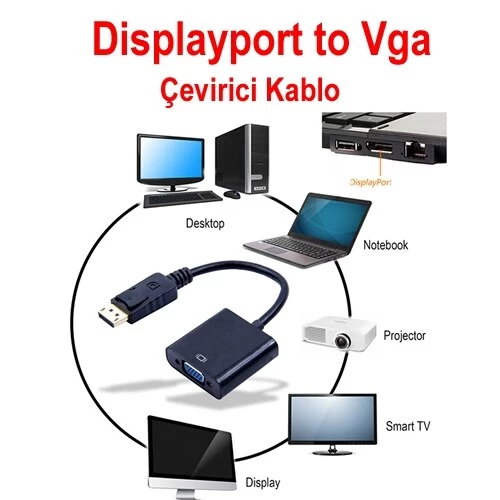 Displayport To Vga Çevirici Adaptör Display Erkek Vga Dişi - 2