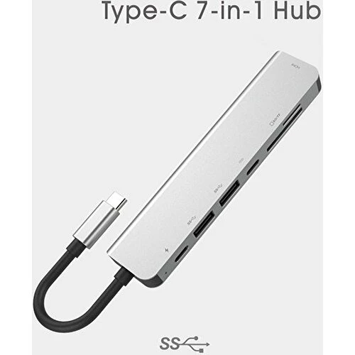 Type C Usb 3.1 7 İn1 Adaptör 4K Hmi-2*Usb 3.0 Sd-Microsd Kart Okuyucu-2*Type C - 5