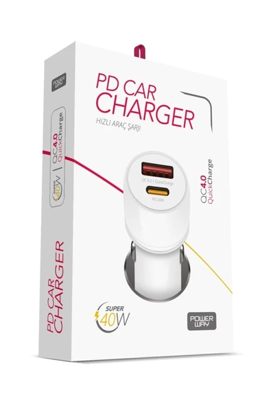 Powerway Cc4.0 Qc40 40W 5V 4 Amper Type C - Usb Araç Şarj Başlığı Beyaz