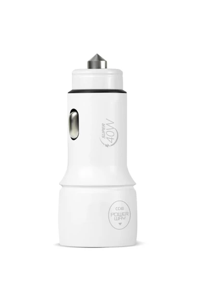 Powerway Cc4.0 Qc40 40W 5V 4 Amper Type C - Usb Araç Şarj Başlığı Beyaz - 3