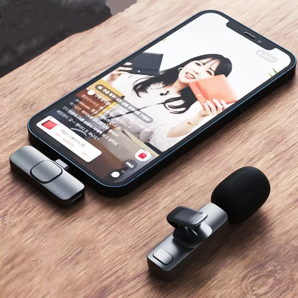 Kablosuz Tekli Lightning Ve Type Girişli Yaka Mikrofonu - 6