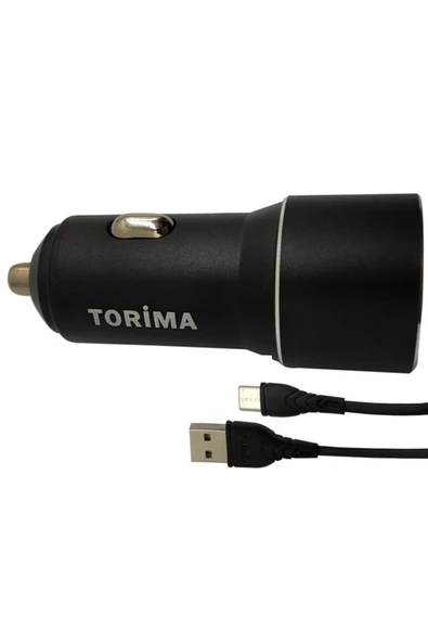 Torima 2 Çıkış Max. 2.4 Amp. Mini Araç Şarj Aleti - Type C Usb Kablo