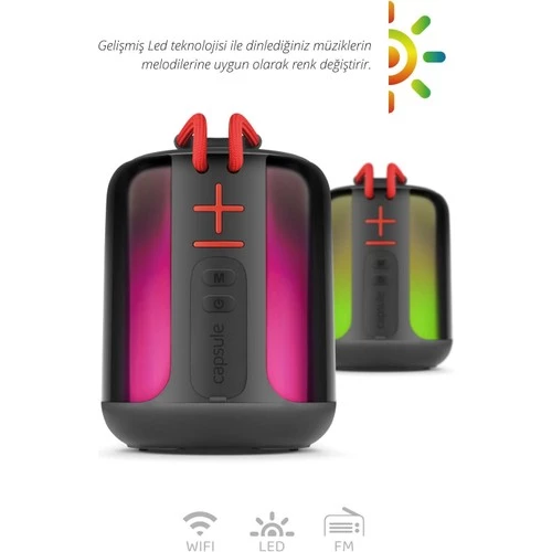 Powerway Capsule Taşınabilir Bluetooth Hoparlör Ses Bombası Sese Duyarlı Led Işık - 3