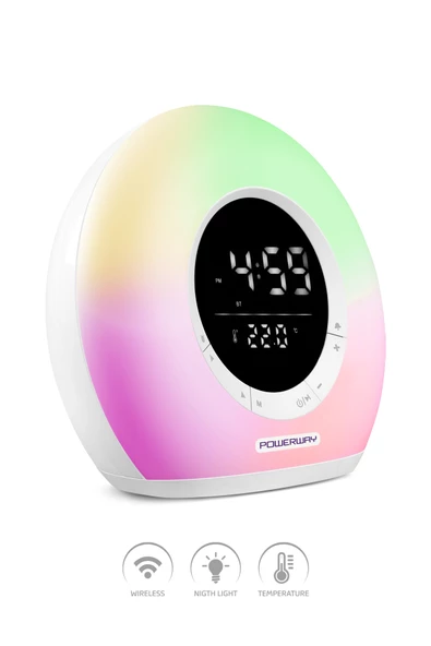 Powerway Saat Alarm Usb Aux Müzik Çalar Radyo Gece Lambası Taşınabilir Space Bluetooth Hoparlör - 3