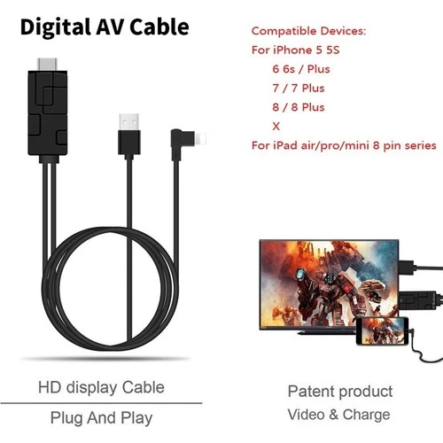 Lightning 8 Pin Hdmi Tv Bağlantı Kablosu 90 Derece Uç 1080P - 4