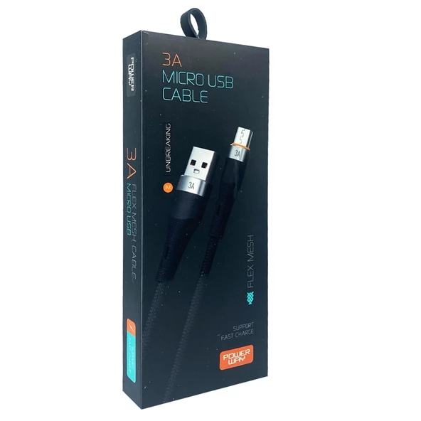 Powerway Hc01 İp Örgülü 3A Micro Usb Şarj ve Data Kablosu