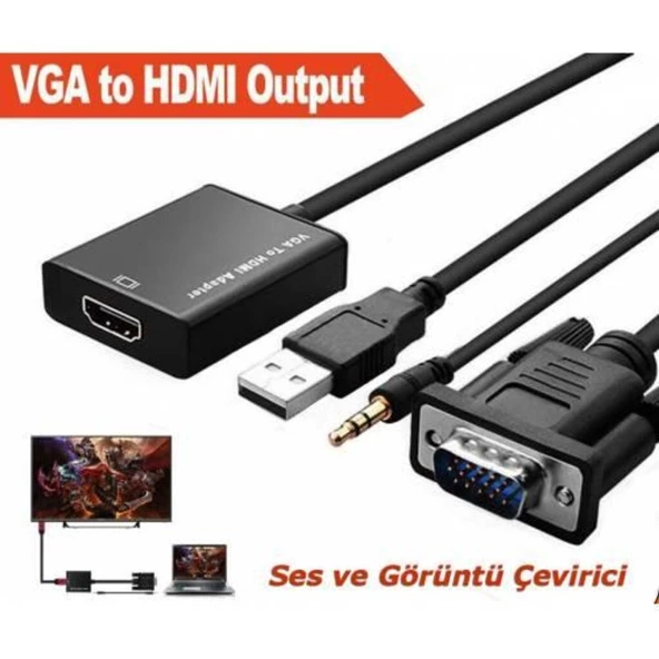 Vga to Hdmi Çevirici Kablo Ses Çıkışlı Vga Dişi Hdmi Erkek - 10