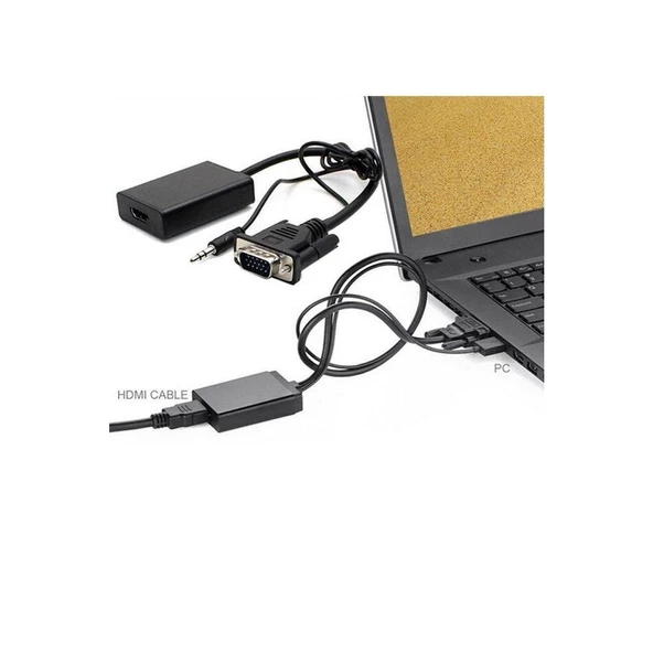 Vga to Hdmi Çevirici Kablo Ses Çıkışlı Vga Dişi Hdmi Erkek - 11