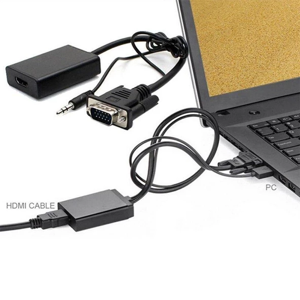 Vga to Hdmi Çevirici Kablo Ses Çıkışlı Vga Dişi Hdmi Erkek - 7