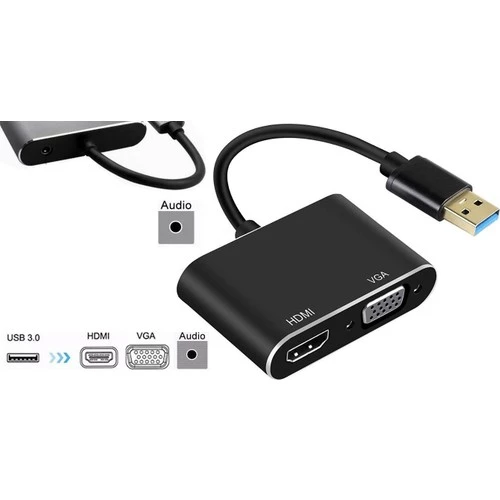 Pmr Zr702 USB 3.0 To HDMI VGA 3.5mm 1080P Monitör Çevirici Adaptör - 3