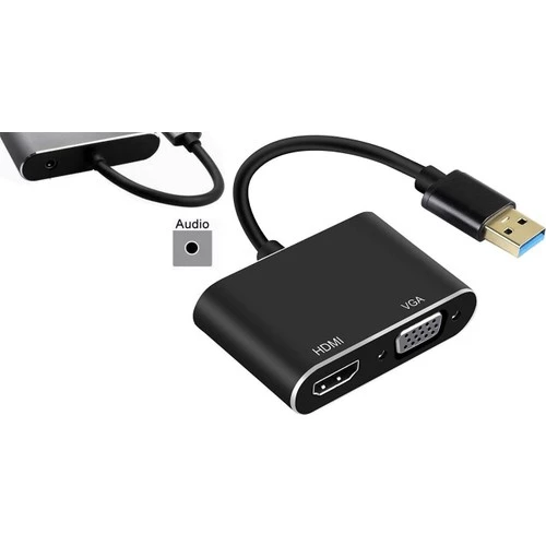 Pmr Zr702 USB 3.0 To HDMI VGA 3.5mm 1080P Monitör Çevirici Adaptör