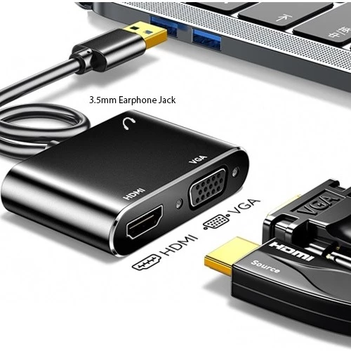 Pmr Zr702 USB 3.0 To HDMI VGA 3.5mm 1080P Monitör Çevirici Adaptör - 2