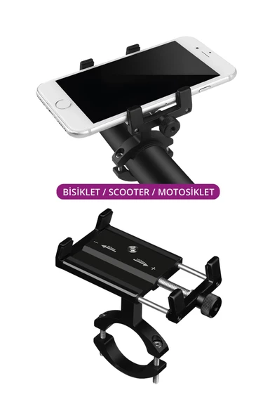 Powerway MT15 Bisiklet Scooter ve Motosiklet İçin Dayanıklı Gidon Uyumlu Telefon Tutucu Alüminyum - 3