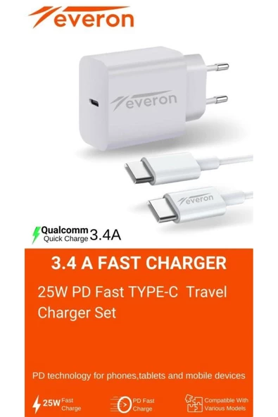 Everon Q.C 3.4 Amper 25w Type To Type C Şarj Aleti Evr-002 - 5