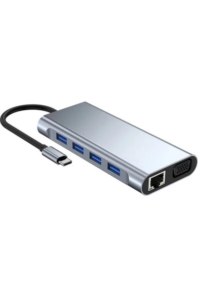 Pmr Type C Hub 11 In 1 Usb C Docking Station 4K Hdmı,Vga,Type C Pd,Usb3.0,Rj45 Ethernet,Sd/Tf Aux - 3