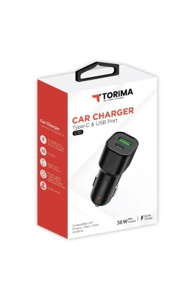 Torima C10 38W Type-C - Usb Port 2 Giriş Araç Şarj Cihazı - 4