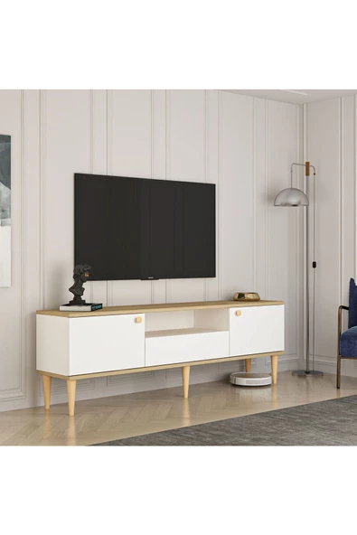 Antec Design DİÇA Tv Sehpası 150 Cm Ahşap Ayaklı ve Ahşap Kulplu