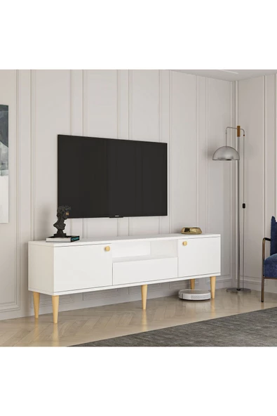 Antec Design Diça Tv Sehpası 150 Cm Ahşap Ayaklı Ve Ahşap Kulplu