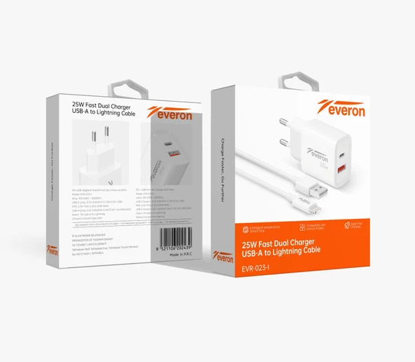 Everon 25W PD-Usb Şarj Başlığı ve Lightning kablo Evr-023-ı
