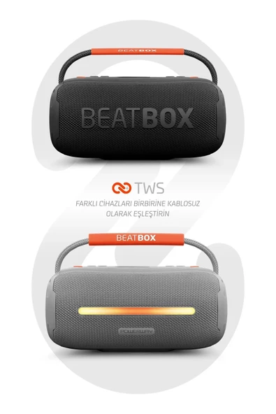 Powerway Gri BeatBox Led Işıklı Ses Bombası Usb Sd Aux FM Radyo Bluetooh Hoparlör - 3