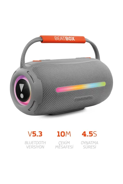 Powerway Gri BeatBox Led Işıklı Ses Bombası Usb Sd Aux FM Radyo Bluetooh Hoparlör - 2