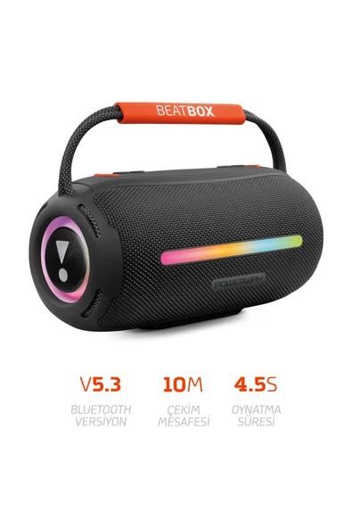 Powerway BeatBox Siyah Led Işıklı Ses Bombası Usb Sd Aux FM Radyo Bluetooh Hoparlör - 3