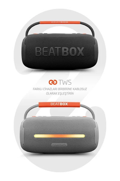 Powerway BeatBox Siyah Led Işıklı Ses Bombası Usb Sd Aux FM Radyo Bluetooh Hoparlör - 4