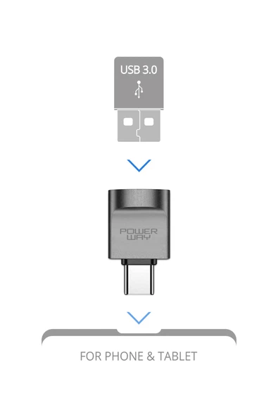 Powerway Type-C To Usb 3.0 Veri Aktarımı Otg Çevirici Dönüştürücü Adaptör - 3