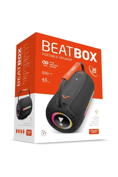 Powerway BeatBox Siyah Led Işıklı Ses Bombası Usb Sd Aux FM Radyo Bluetooh Hoparlör - 5