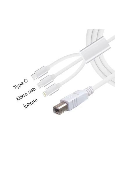 Pmr 3 İn 1 Type C-Lightning- Micro Usb To Type B Printer Kablosu - 2