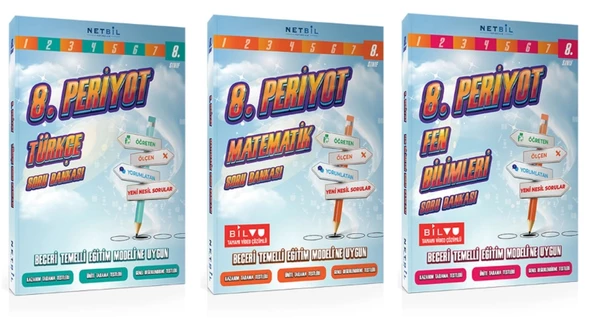 Netbil Yayınları 8. Periyot Türkçe + Matematik + Fen bilimleri Soru Bankası