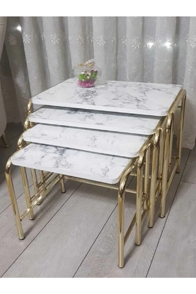 HOMEBELLA Massafra Marble Masa 4'lü Sehpa Metal Gold Tse E1  Guaranteed