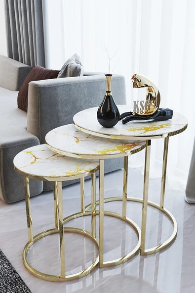 HOMEBELLA Benedetto Concept Gold Sarı Mermer Desen Kırılmaz Cam Zigon Takım 1. Garantili Kaplama