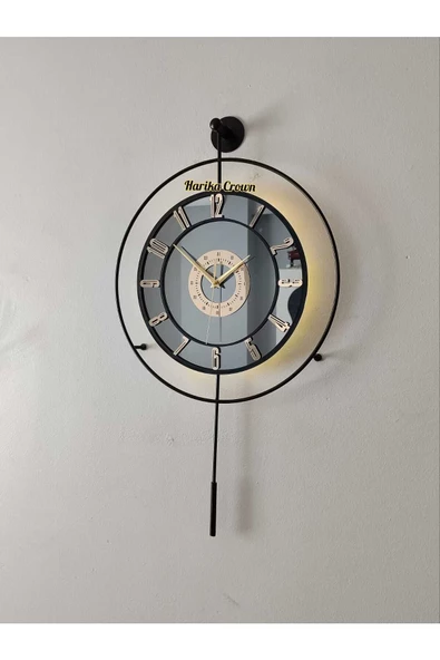 Metal Aynalı ve Işıklı İskandinav Model Saat- Evinize Estetik Dokunuş (70*40 cm) - 1