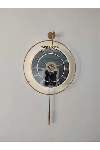Metal Aynalı ve Işıklı İskandinav Model Saat- Evinize Estetik Dokunuş (70*40 cm) - 5