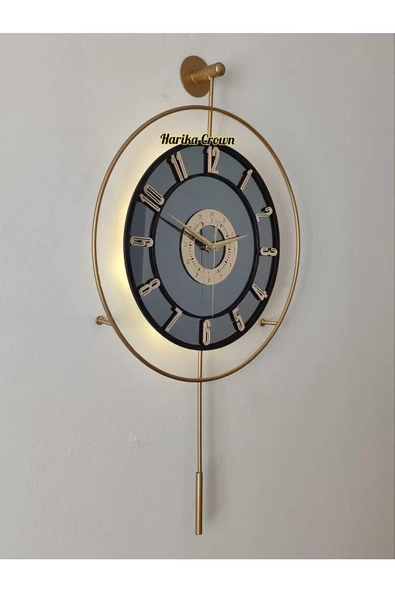 Metal Aynalı ve Işıklı İskandinav Model Saat- Evinize Estetik Dokunuş (70*40 cm) - 3