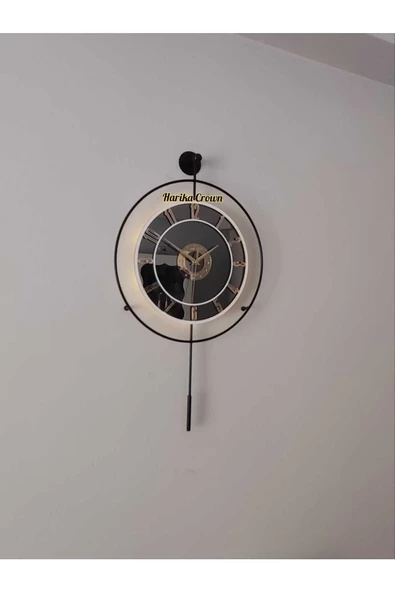 Metal Aynalı ve Işıklı İskandinav Model Saat- Evinize Estetik Dokunuş (70*40 cm) - 7
