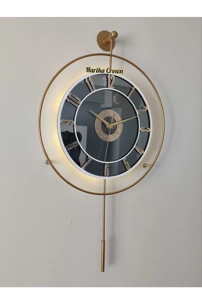 Metal Aynalı ve Işıklı İskandinav Model Saat- Evinize Estetik Dokunuş (70*40 cm) - 2