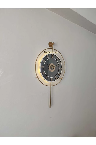 Metal Aynalı ve Işıklı İskandinav Model Saat- Evinize Estetik Dokunuş (70*40 cm) - 4