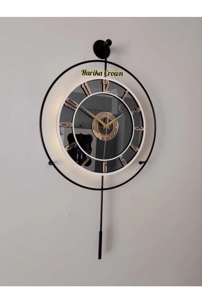 Metal Aynalı ve Işıklı İskandinav Model Saat- Evinize Estetik Dokunuş (70*40 cm) - 5
