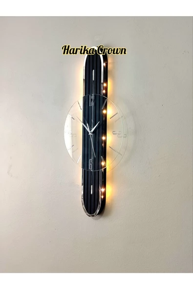 Stylish Design Cam  Ahşap  Aynalı-65cm- Pilli Led Sessiz Mekanizma Duvar Saati - 2